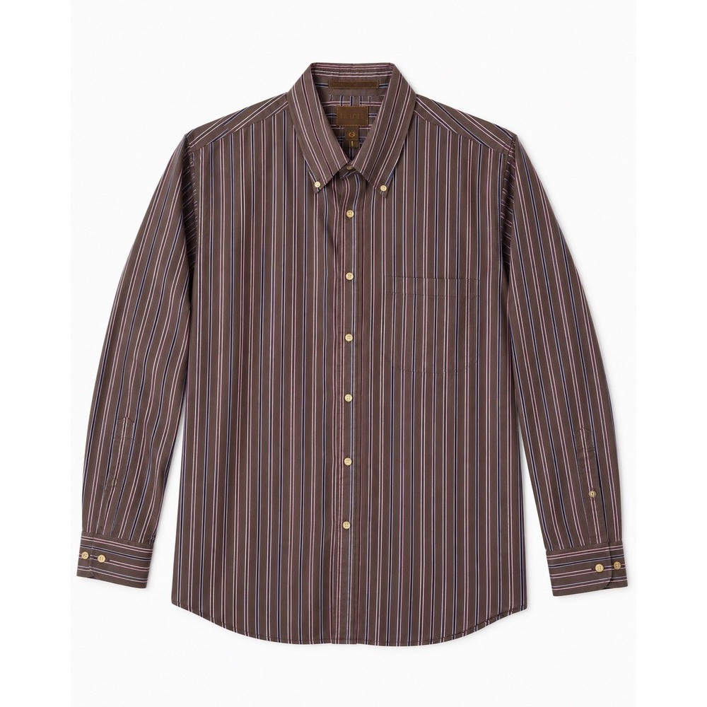 Born Mens Large Brown Striped Button Down Shirt Long Sleeve Cotton Handcrafted